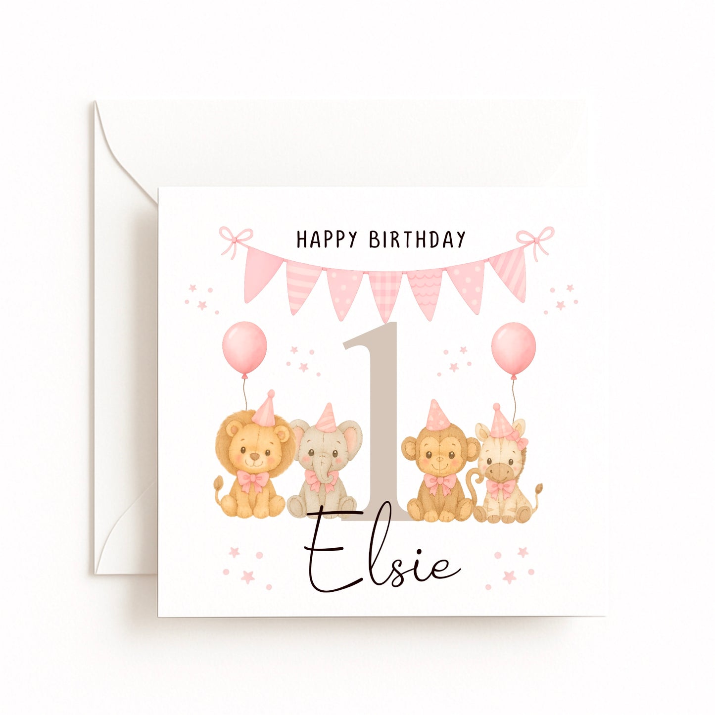 Happy Birthday Animals Pink Bunting Design