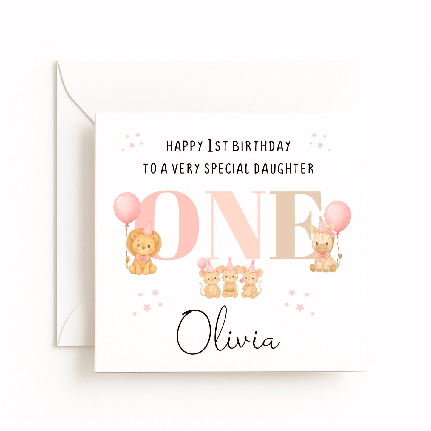 Personalised Party Animals Birthday Card Pink