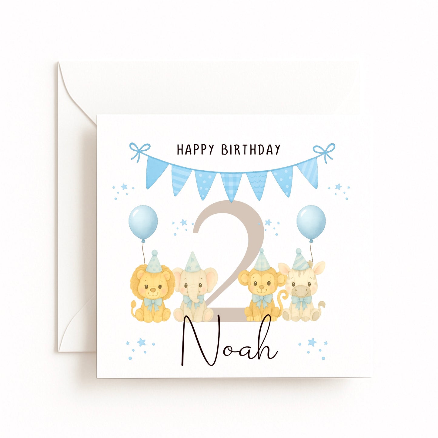 Happy Birthday Animals Blue Bunting Design