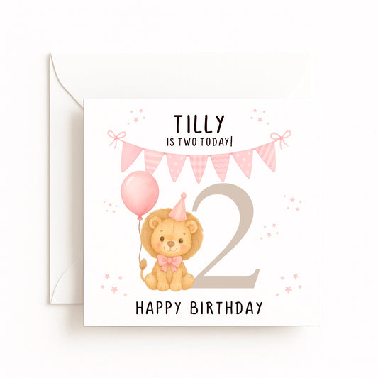 Pink Lion Birthday Card