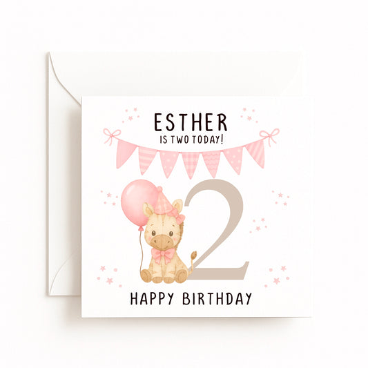 Pink Zebra Birthday Card