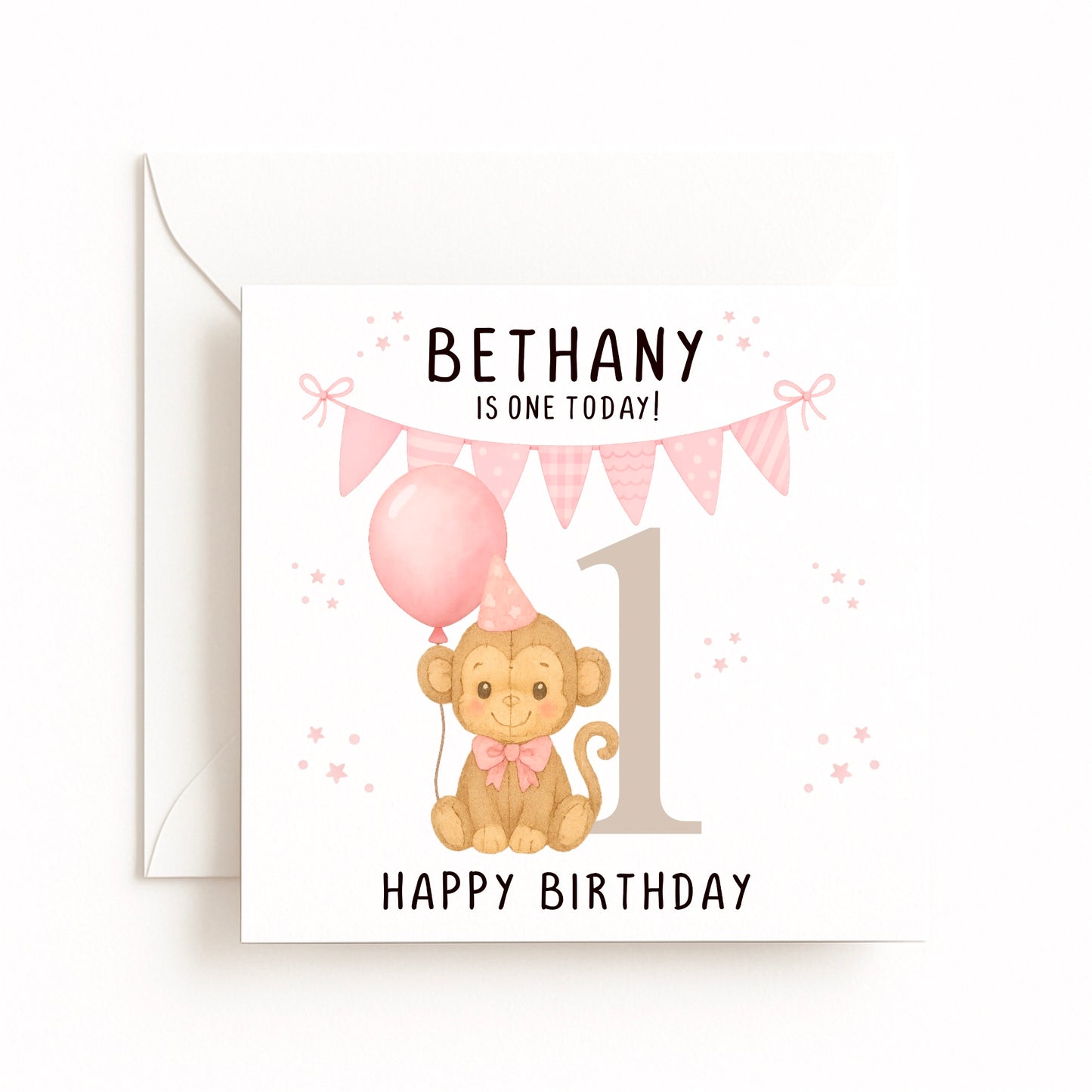 Pink Monkey Birthday Card