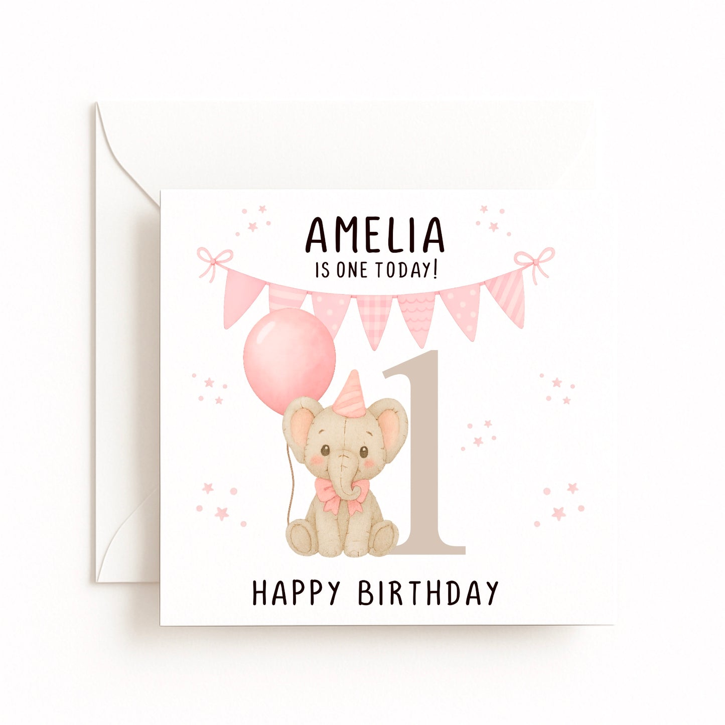 Pink Elephant Birthday Card