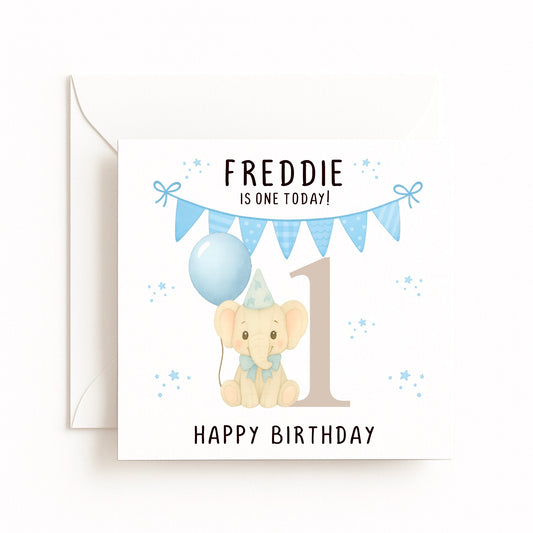 Blue Elephant Birthday Card