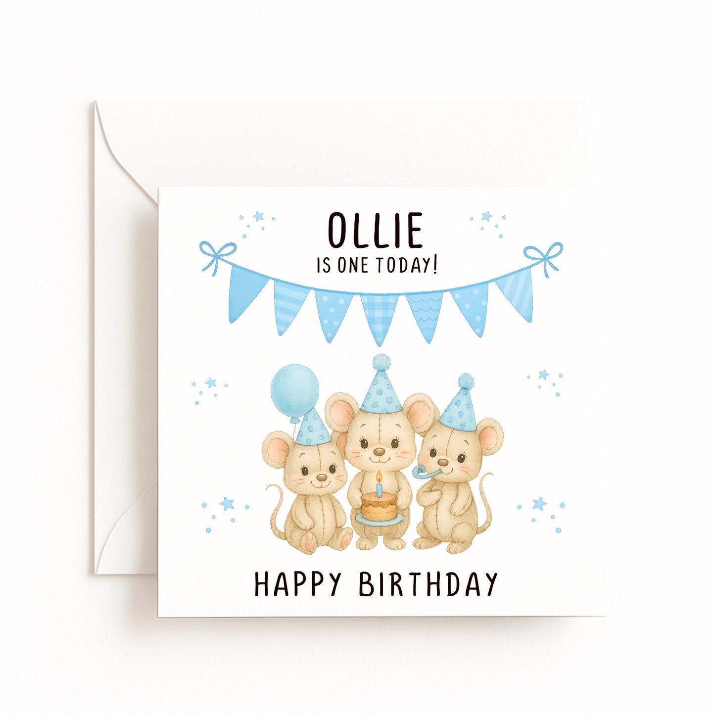 Blue Mice Birthday Card
