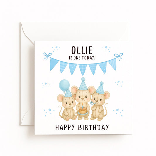 Blue Mice Birthday Card