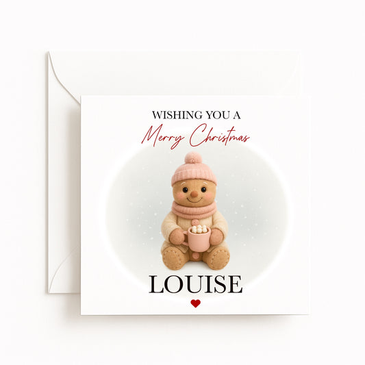 Personalised Cosy Gingerbread Character Christmas Card
