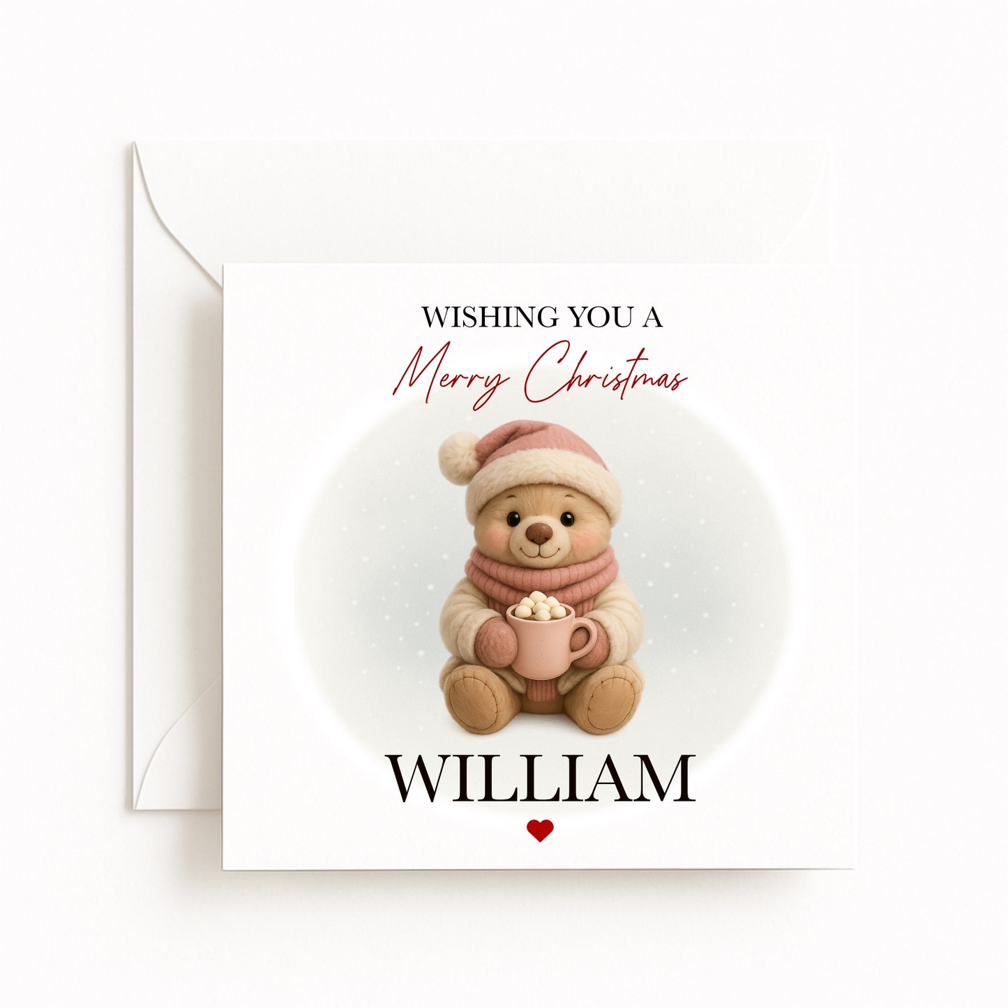 Personalised Cosy Bear Pink Character Christmas Card