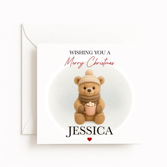 Personalised Cosy Bear Character Christmas Card