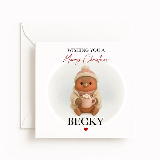 Personalised Cosy Robin Character Christmas Card
