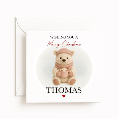 Personalised Cosy Polar Bear Character Christmas Card