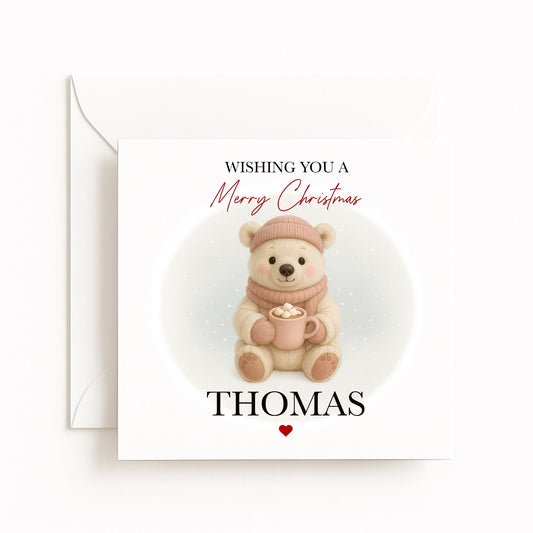 Personalised Cosy Polar Bear Character Christmas Card