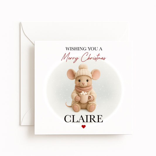 Personalised Cosy Mouse Character Christmas Card