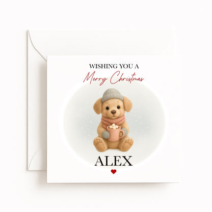 Personalised Cosy Dog Character Christmas Card
