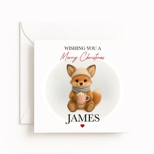 Personalised Cosy Fox Character Christmas Card