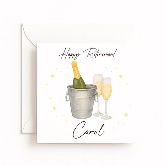 Champagne & Glasses Personalised Retirement Card