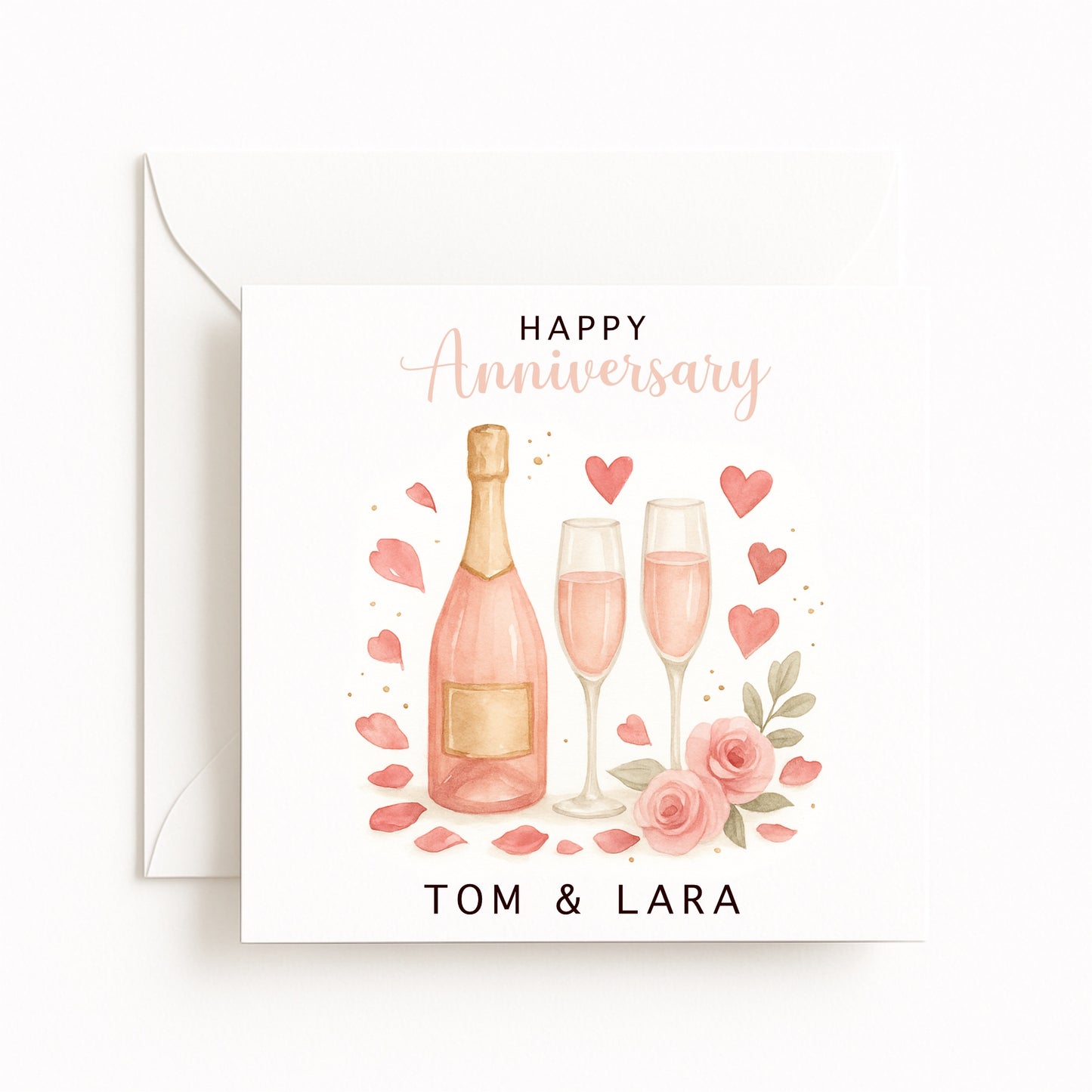 Rose Champagne Anniversary Card