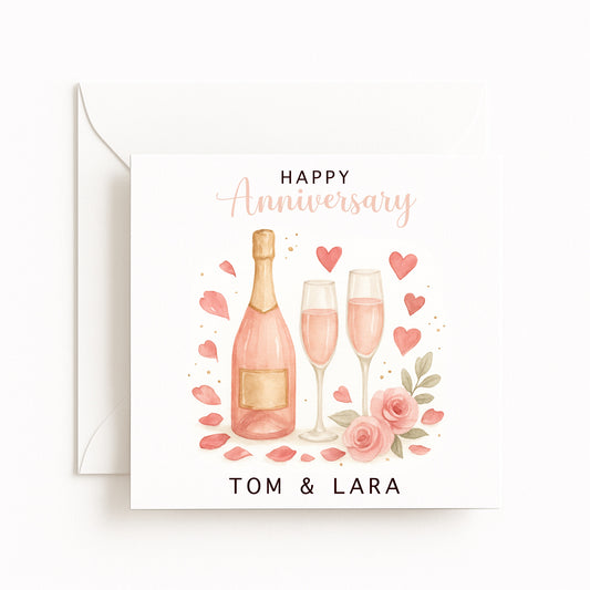 Rose Champagne Anniversary Card