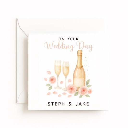 On Your Wedding Day Personalised Champagne & Roses Design