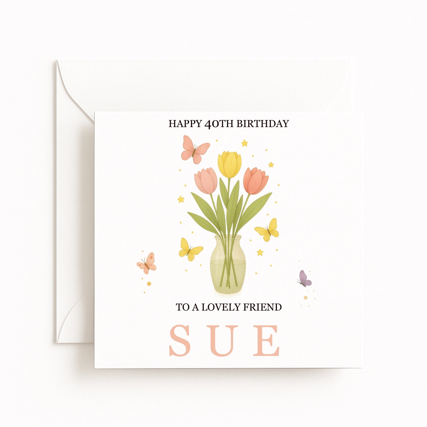 Tulip & Butterflies Birthday Card