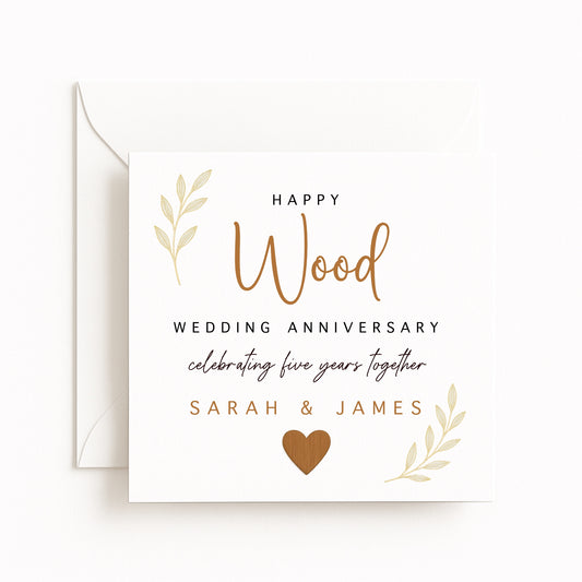 Wood (5 Years) Wedding Anniversary Card