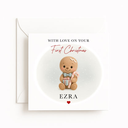Blue Gingerbread Baby’s First Christmas Card