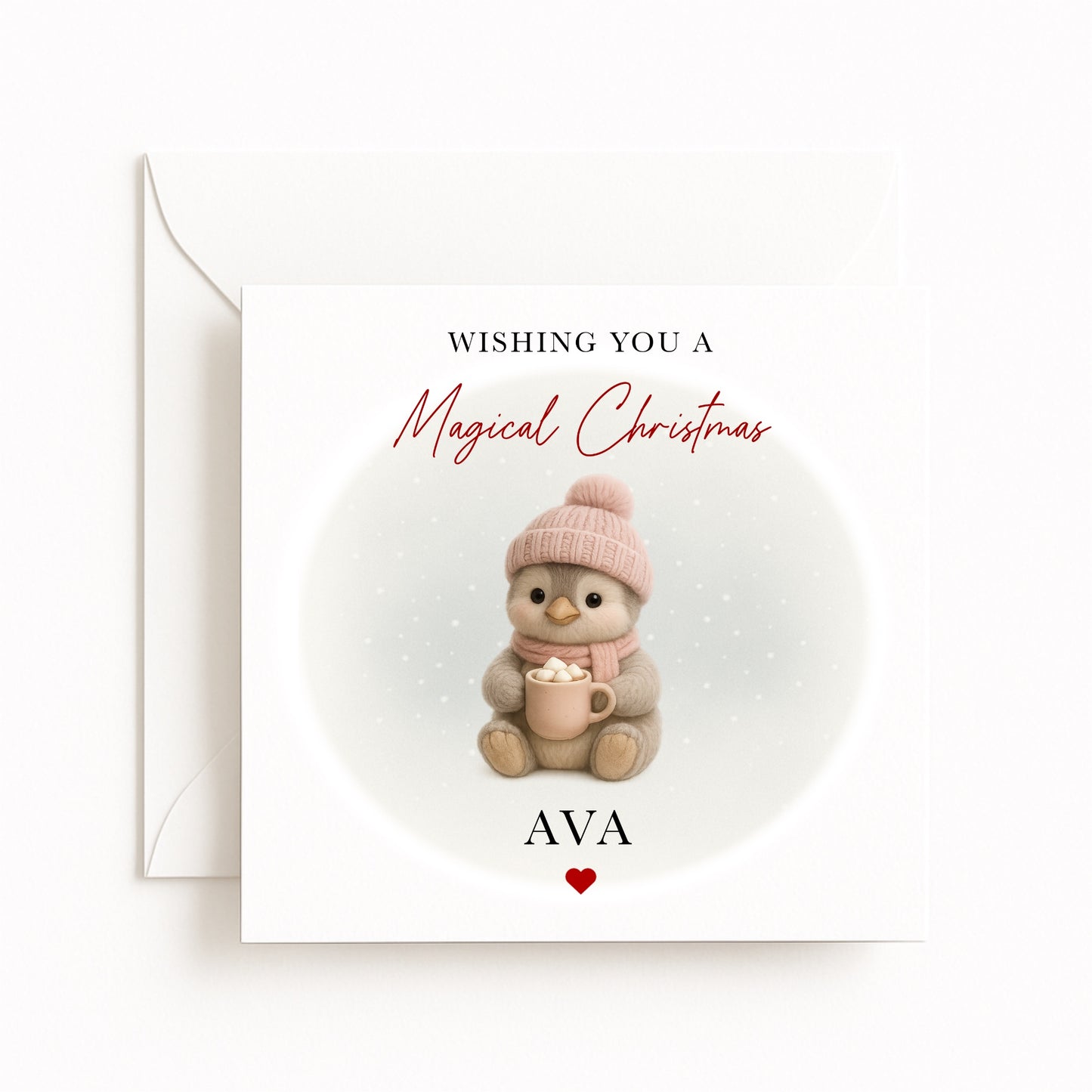 Pink Penguin Magical Christmas Card