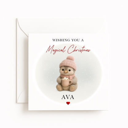 Pink Penguin Magical Christmas Card