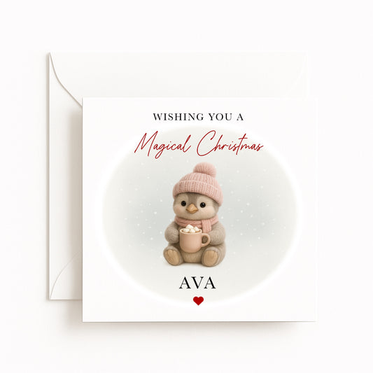 Pink Penguin Magical Christmas Card