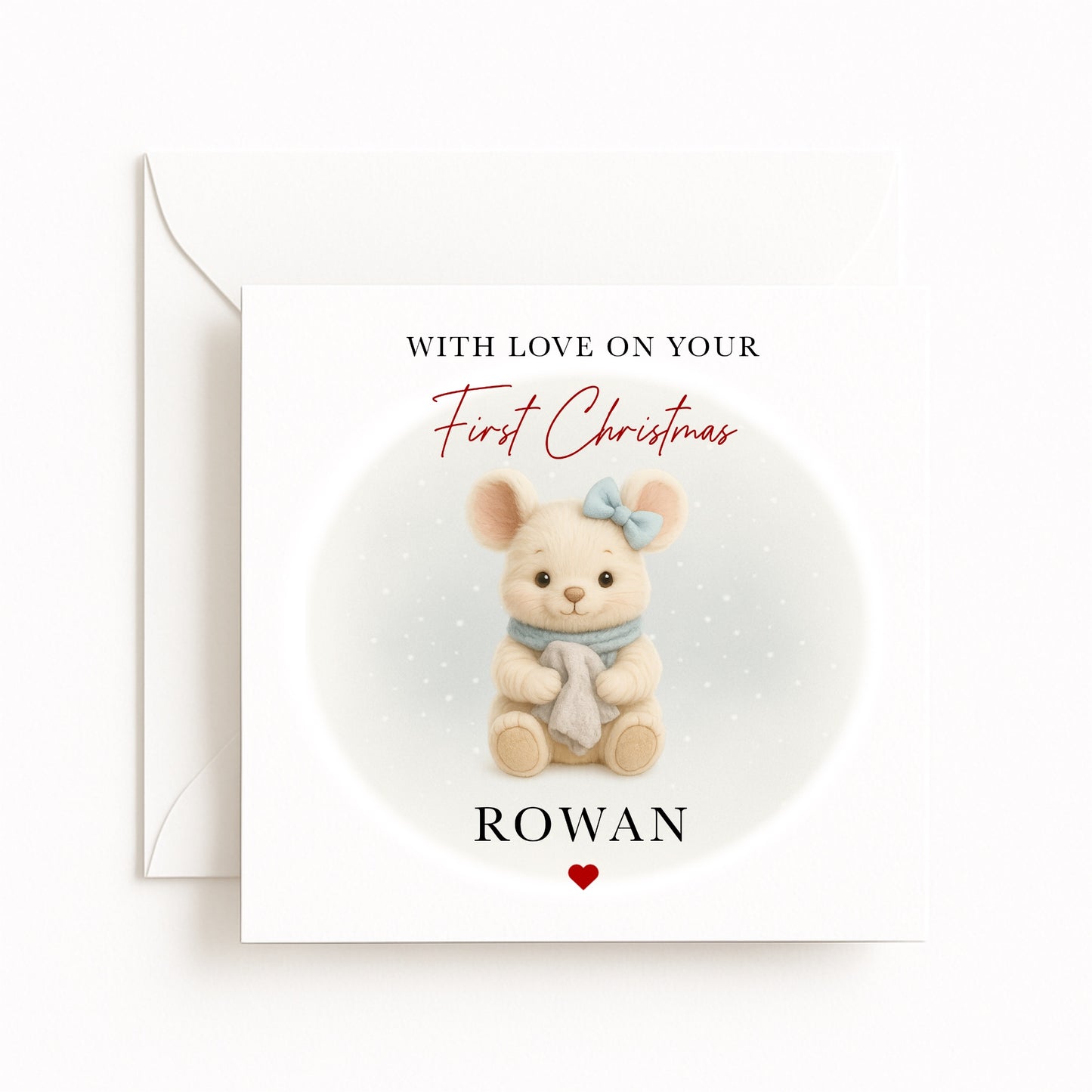 Blue Mouse Baby’s First Christmas Card