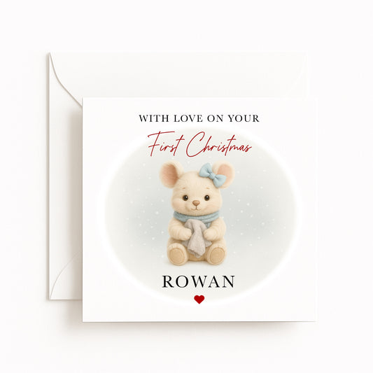 Blue Mouse Baby’s First Christmas Card