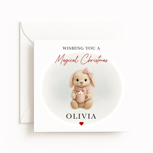 Pink Bunny Magical Christmas Card