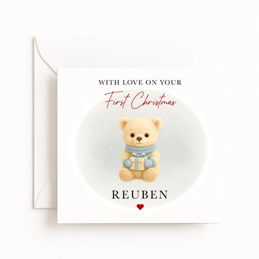 Blue Bear Baby’s First Christmas Card