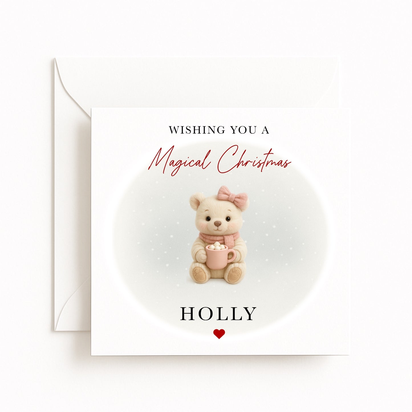 Pink Bear Magical Christmas Card