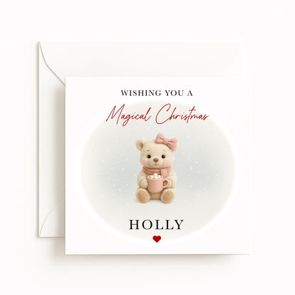 Pink Bear Magical Christmas Card