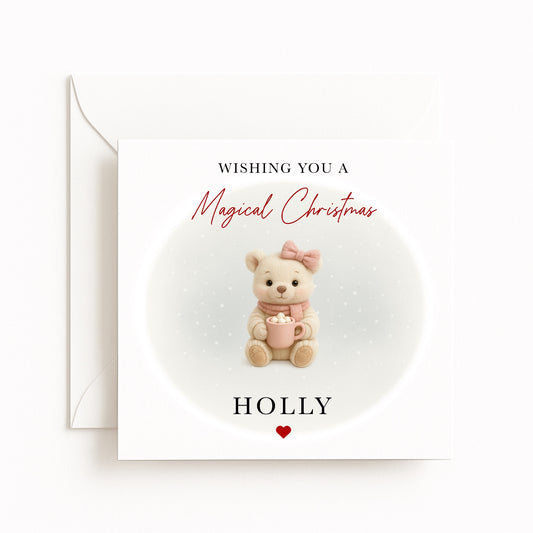 Pink Bear Magical Christmas Card
