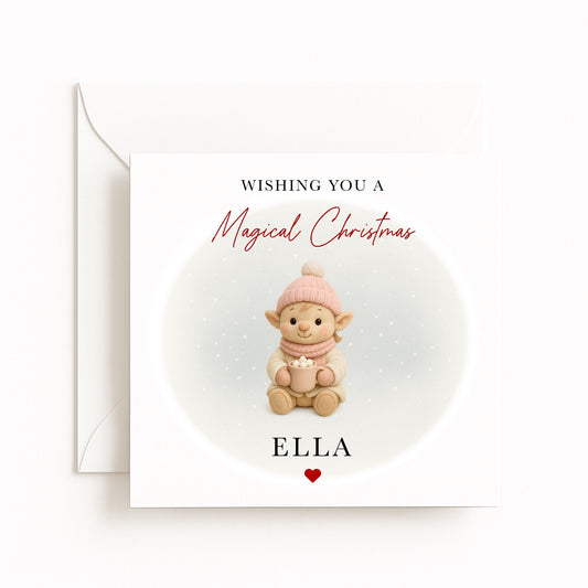 Pink Elf Magical Christmas Card