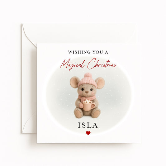 Pink Mouse Magical Christmas Card