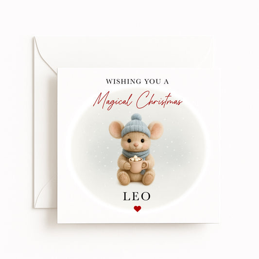 Blue Mouse Magical Christmas Card