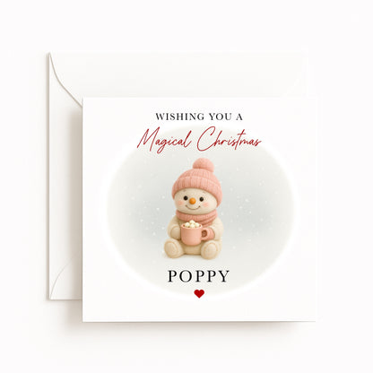 Pink Snowman Magical Christmas Card