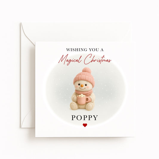 Pink Snowman Magical Christmas Card