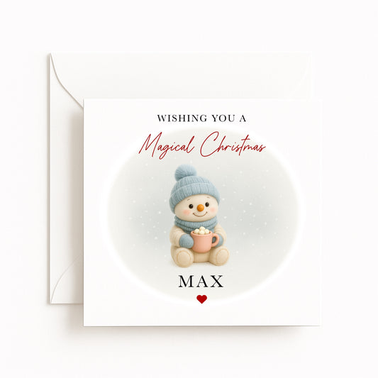 Blue Snowman Magical Christmas Card