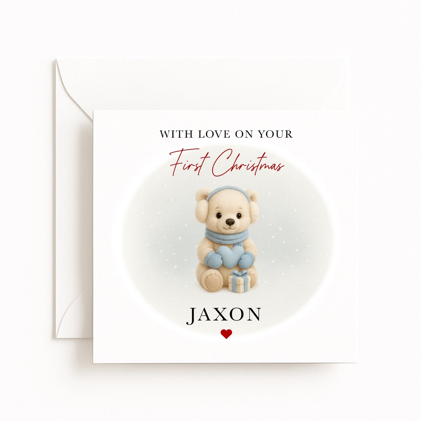 Blue Polar Bear Baby’s First Christmas Card