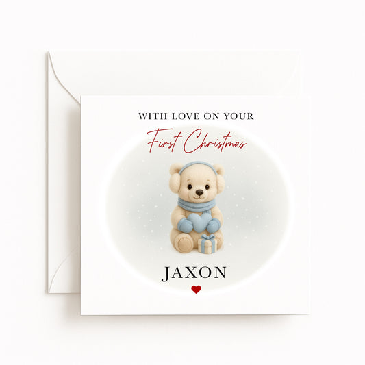 Blue Polar Bear Baby’s First Christmas Card