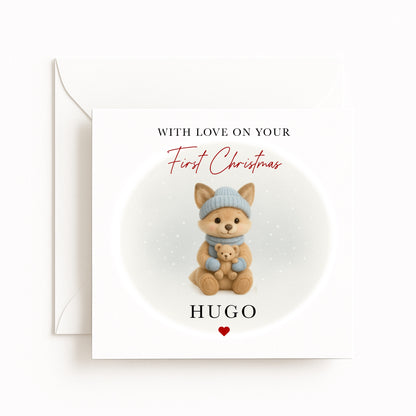 Blue Fox Baby’s First Christmas Card