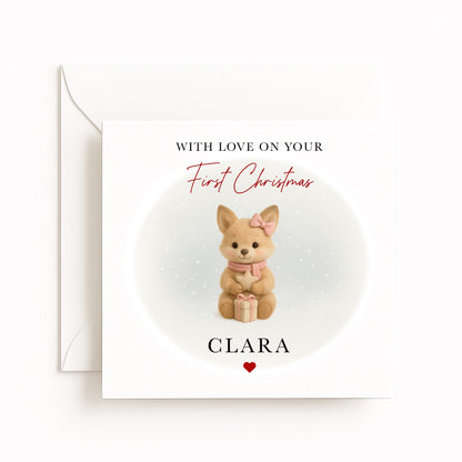 Pink Fox Baby’s First Christmas Card