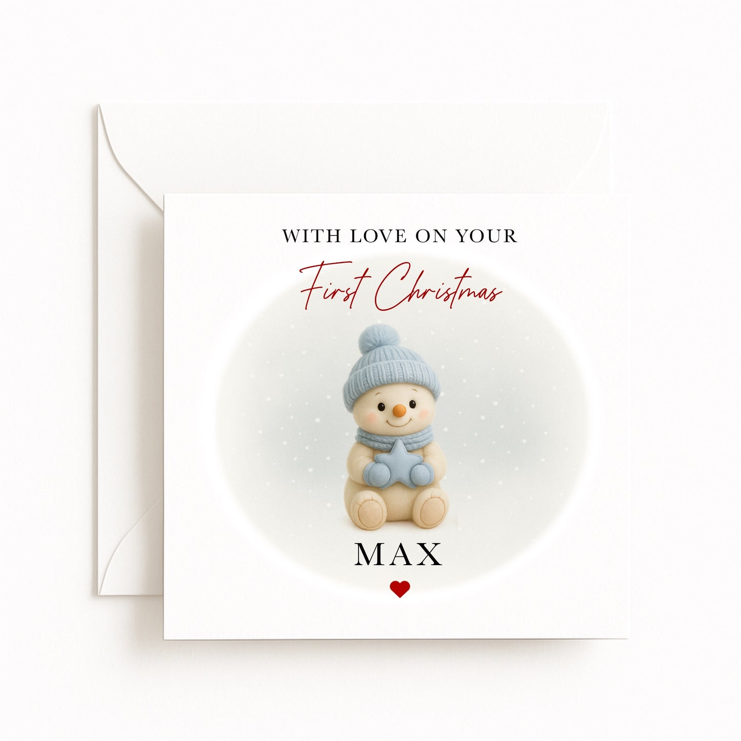 Blue Snowman Baby’s First Christmas Card