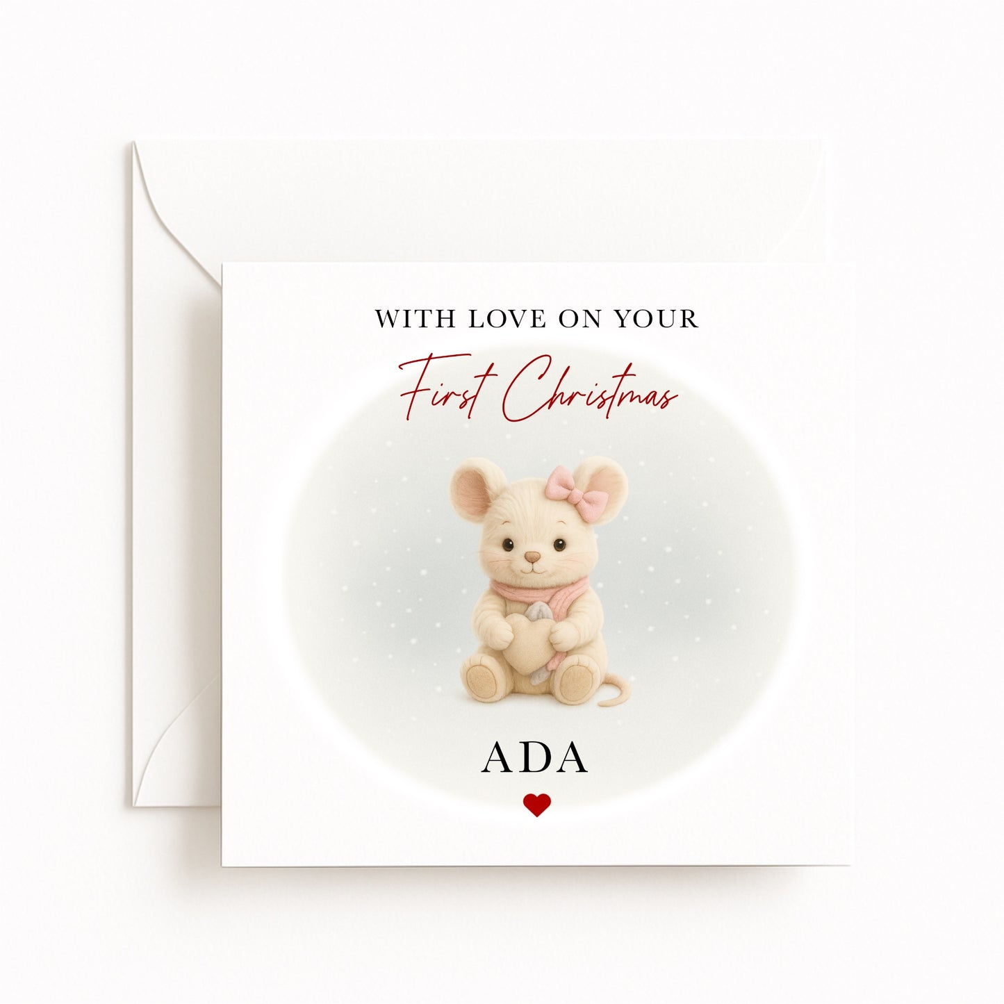 Pink Mouse Baby’s First Christmas Card