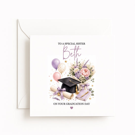 Lilac Flowers Personalised Graduation Card